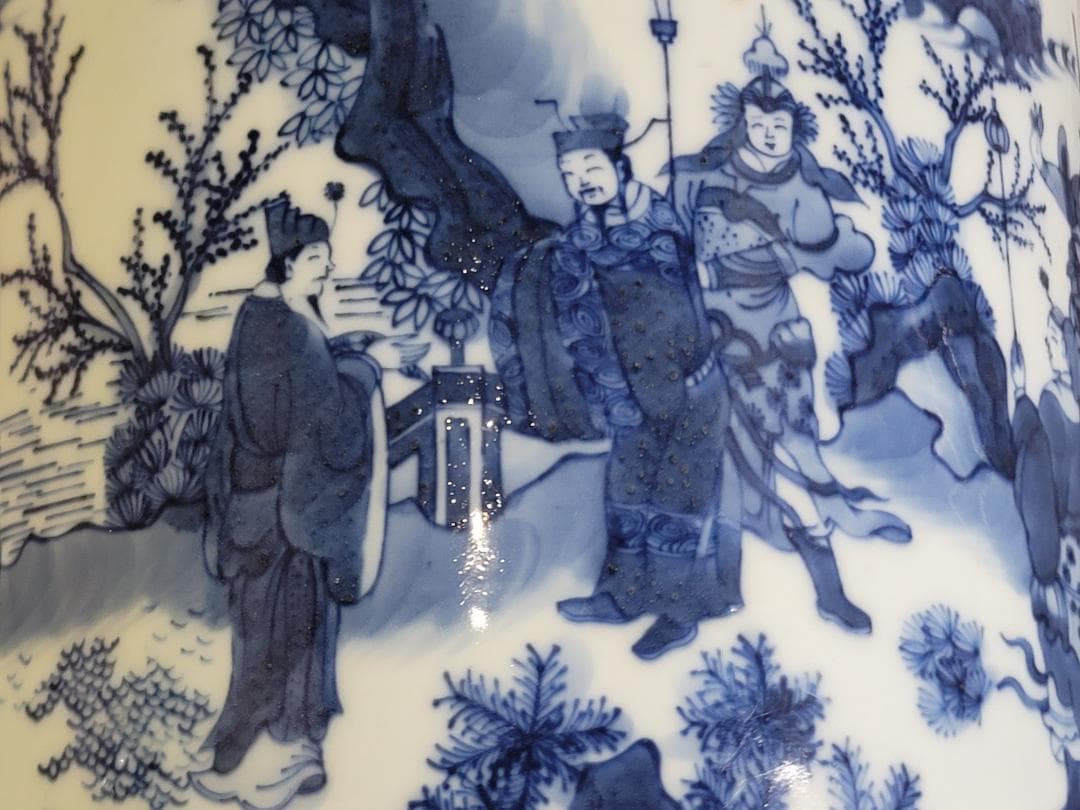 中国 青花 武人紋 紙 筆筒 時代物 古美術 DT442