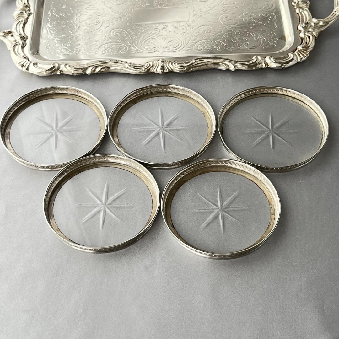 【純銀 / ガラス】フリルのワイングラスコースター 5枚 スターリングシルバー