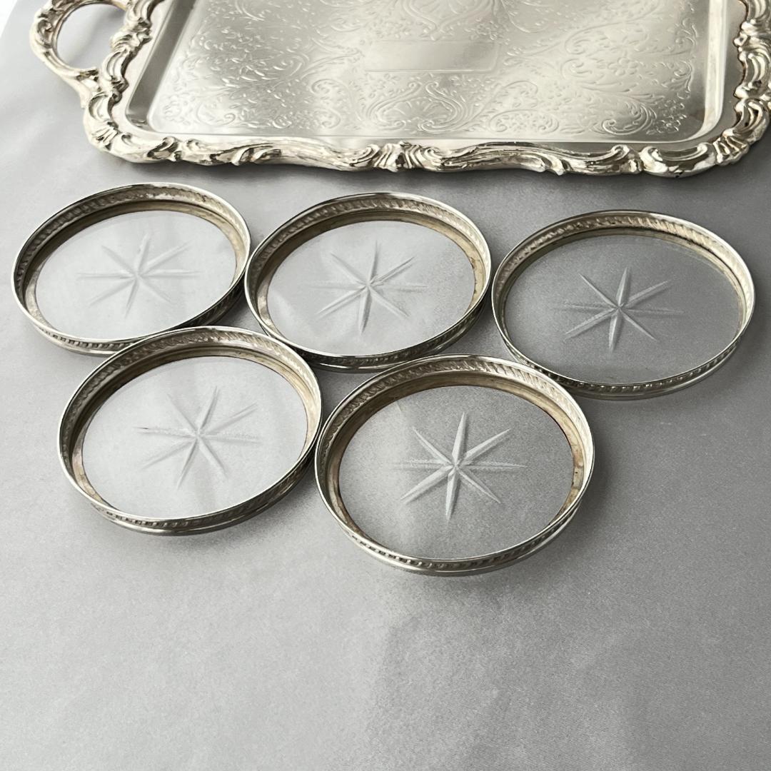 【純銀 / ガラス】フリルのワイングラスコースター 5枚 スターリングシルバー