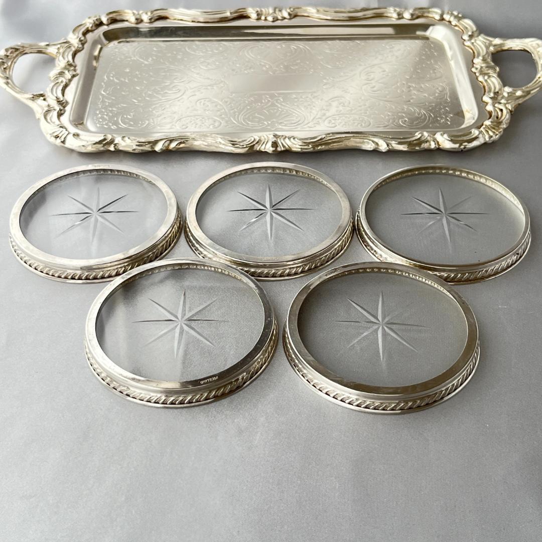 【純銀 / ガラス】フリルのワイングラスコースター 5枚 スターリングシルバー