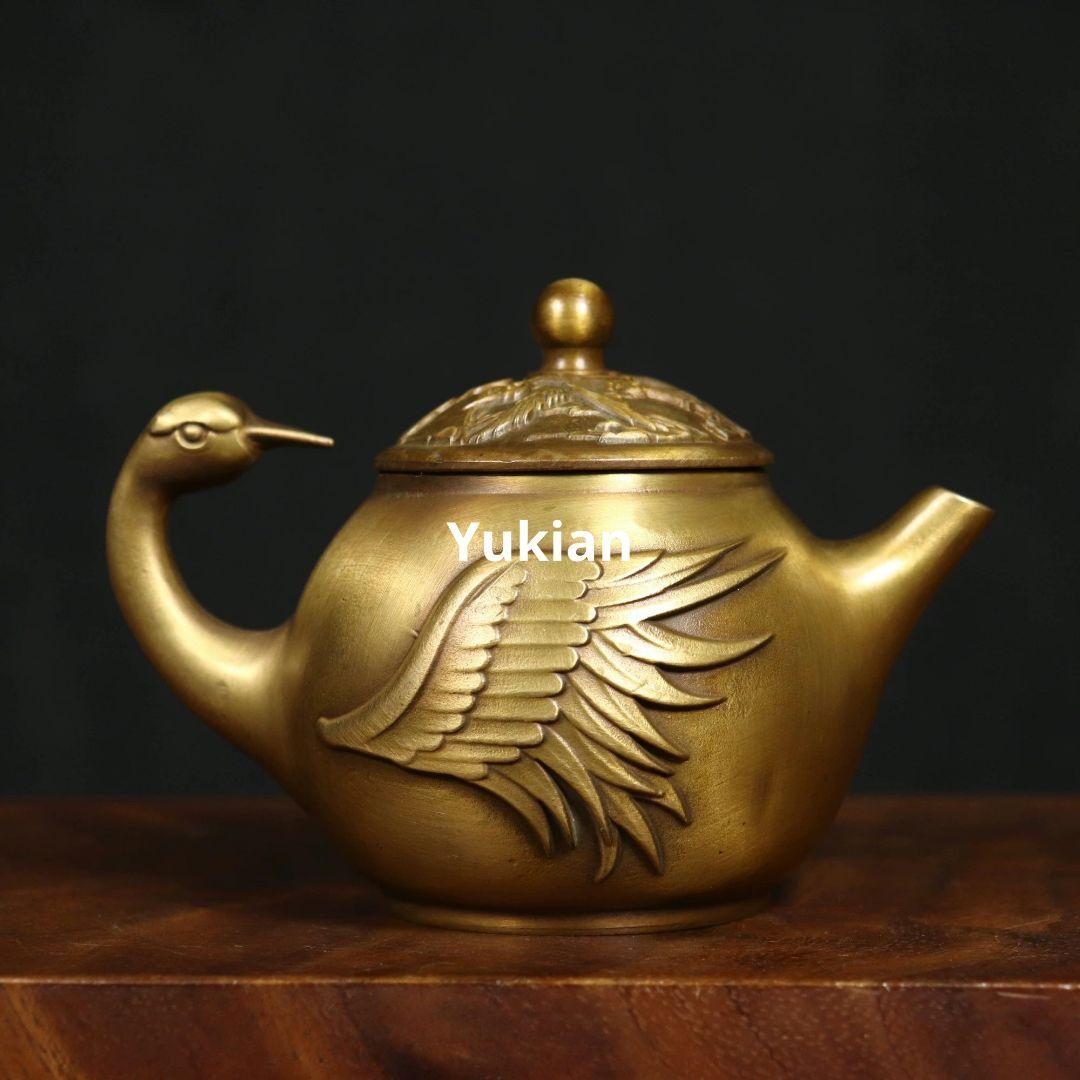 銅器 仙鶴茶壺 茶道具 置物 彫刻 工芸品 家具 装飾品 美術品