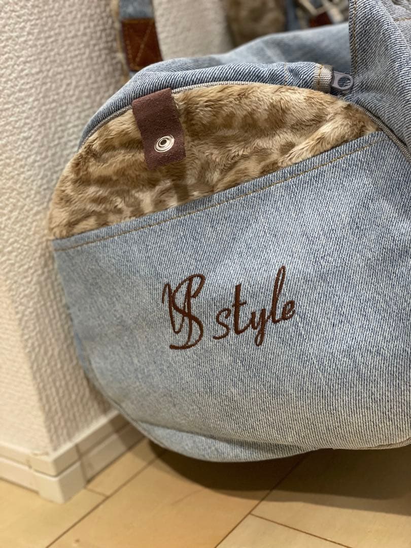 ルシアンエサヨ　デニムペットキャリーバッグLインナーファー付き