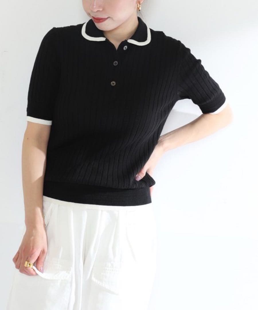 【SLOANE】 ブラック ニットポロシャツ 半袖