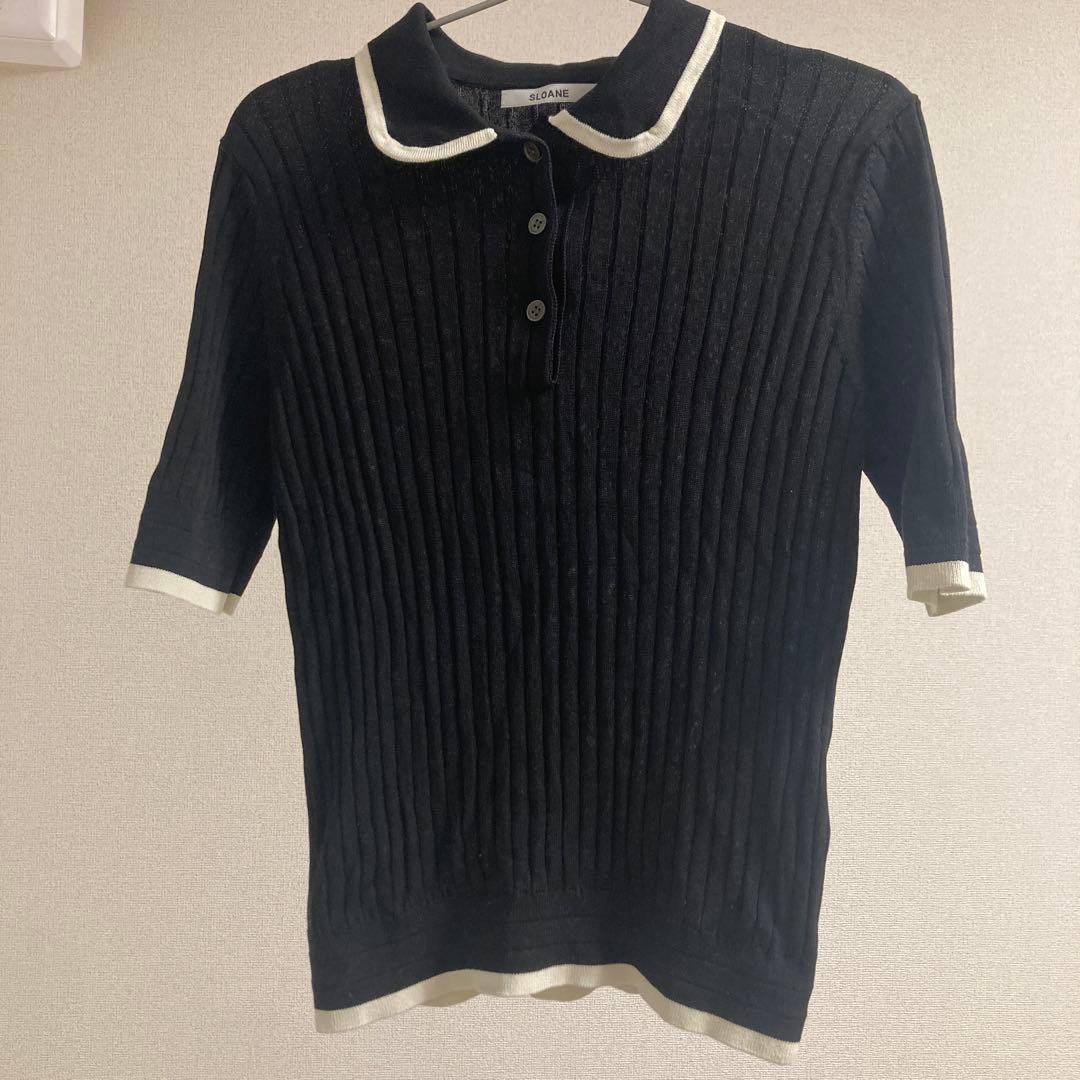 【SLOANE】 ブラック ニットポロシャツ 半袖