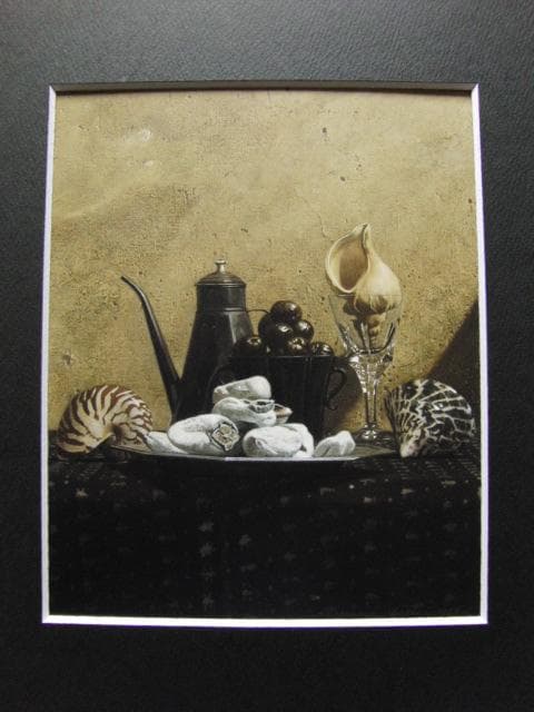 青木敏郎、貝殻のある静物、希少な画集より、新品高級額・額装付