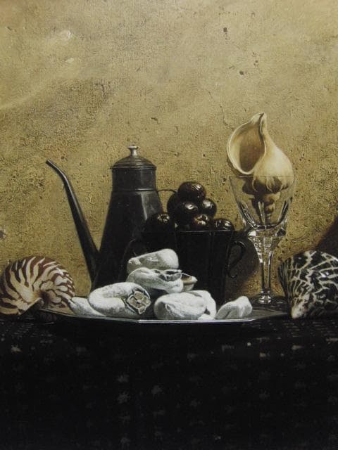 青木敏郎、貝殻のある静物、希少な画集より、新品高級額・額装付