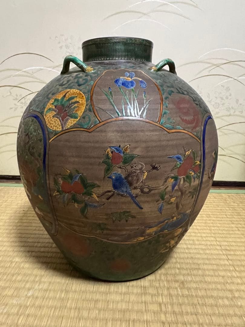 【美品】青手九谷　九谷焼壺　九谷焼