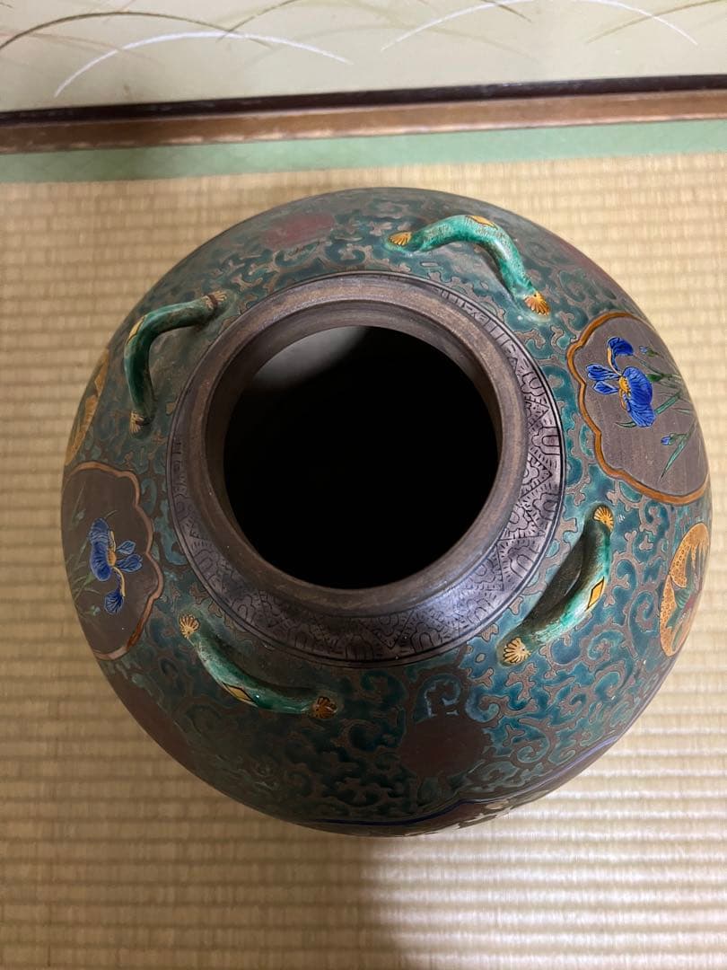 【美品】青手九谷　九谷焼壺　九谷焼