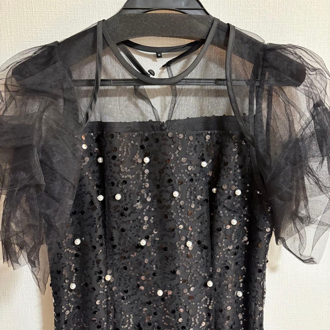 スパンコールパールミックス ボレロIラインワンピースドレス