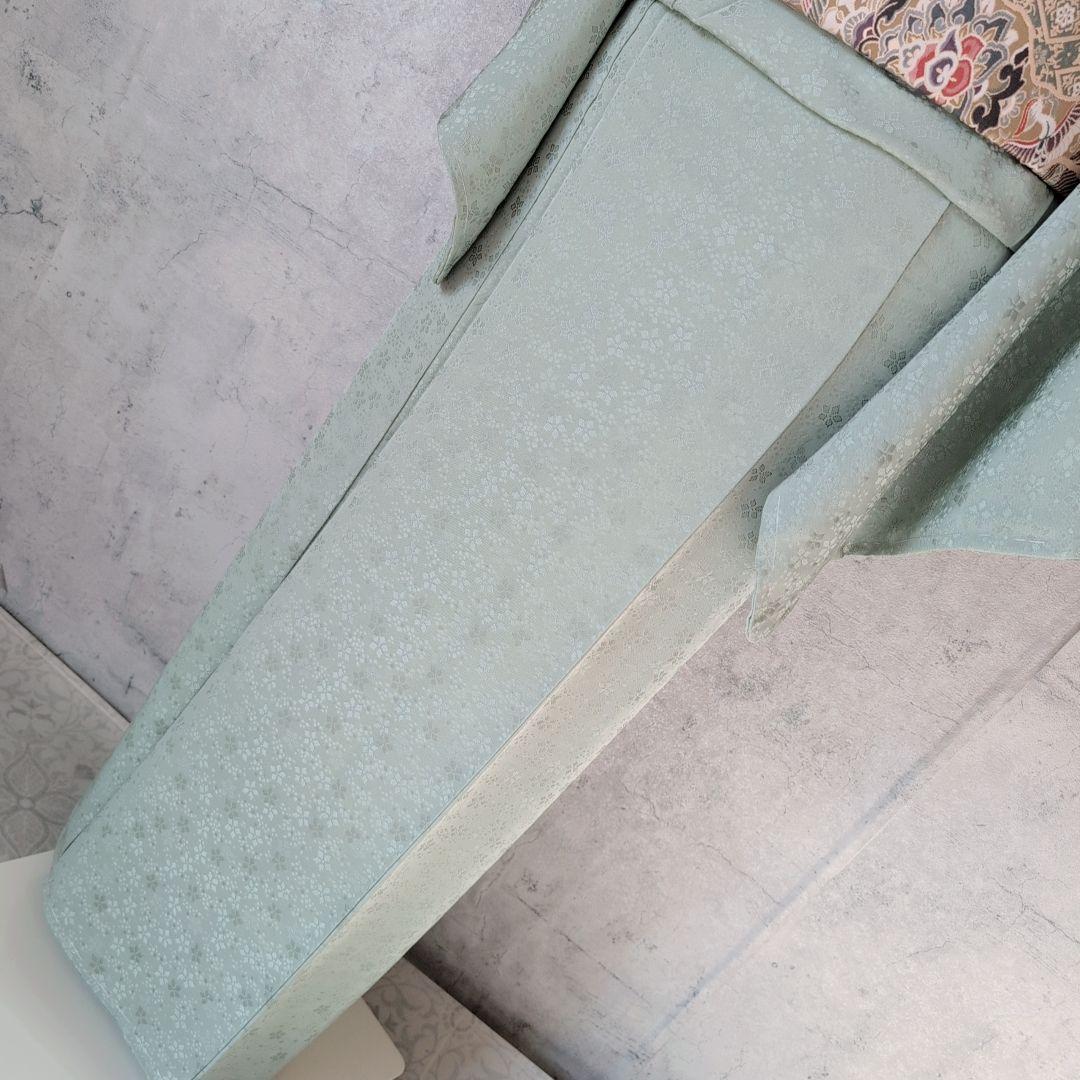 色無地　着物　フルセット　正絹　地紋豪華花　緑　パステルグリーン　爽やか　E1