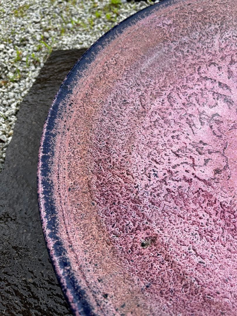 大皿　青とピンクの珍しい色合い　アンティーク