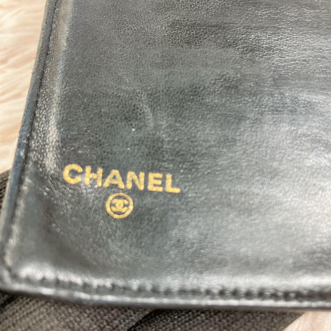 CHANEL ラムスキン ココマーク がま口 長財布 ギャランティカード 黒