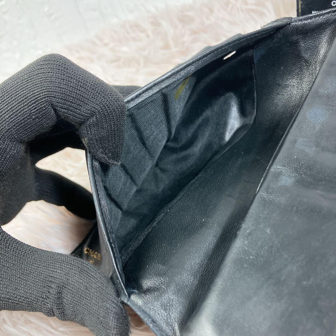 CHANEL ラムスキン ココマーク がま口 長財布 ギャランティカード 黒
