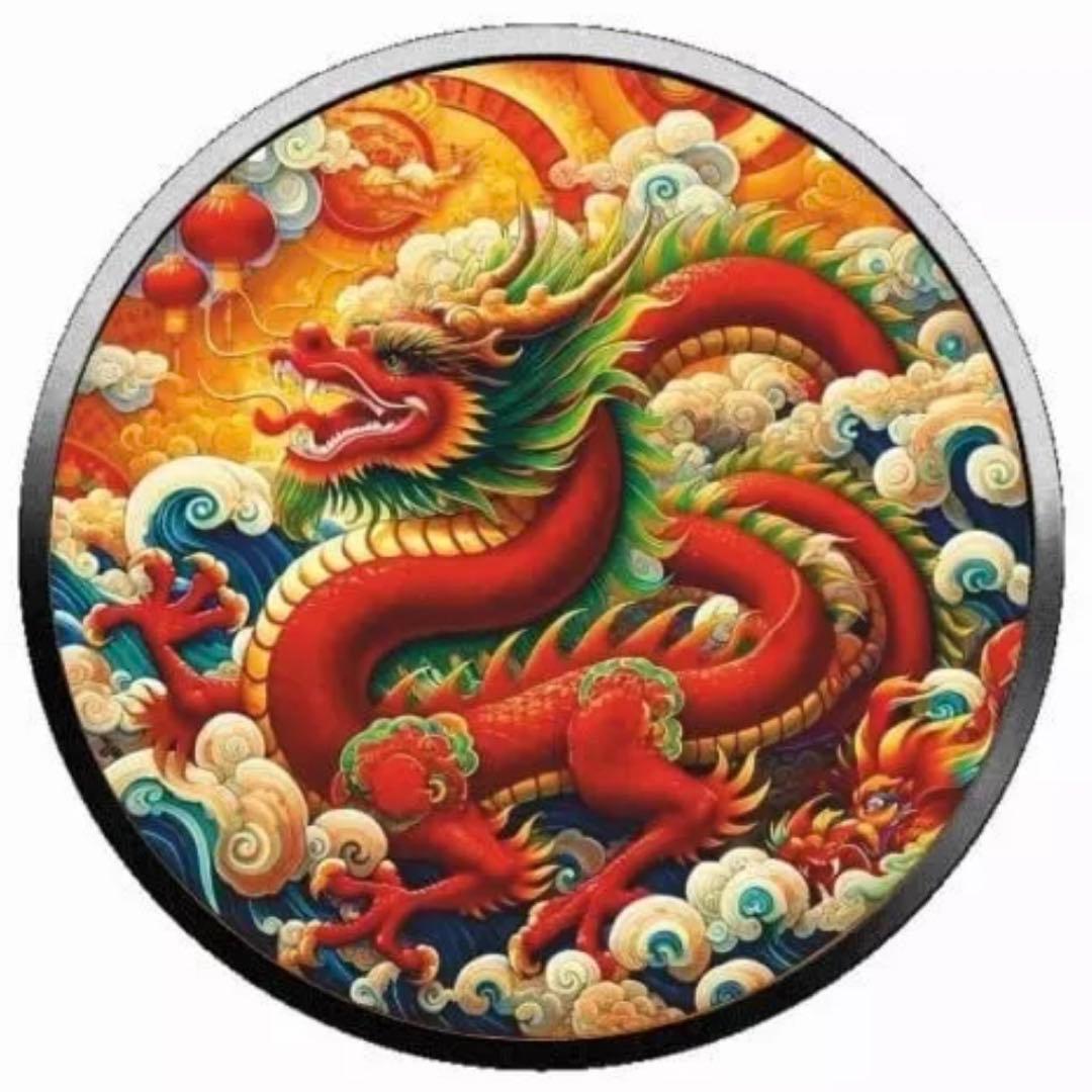 世界250枚限定 カナダ メイプルリーフ 銀貨 カラー レッドドラゴン 1オンス