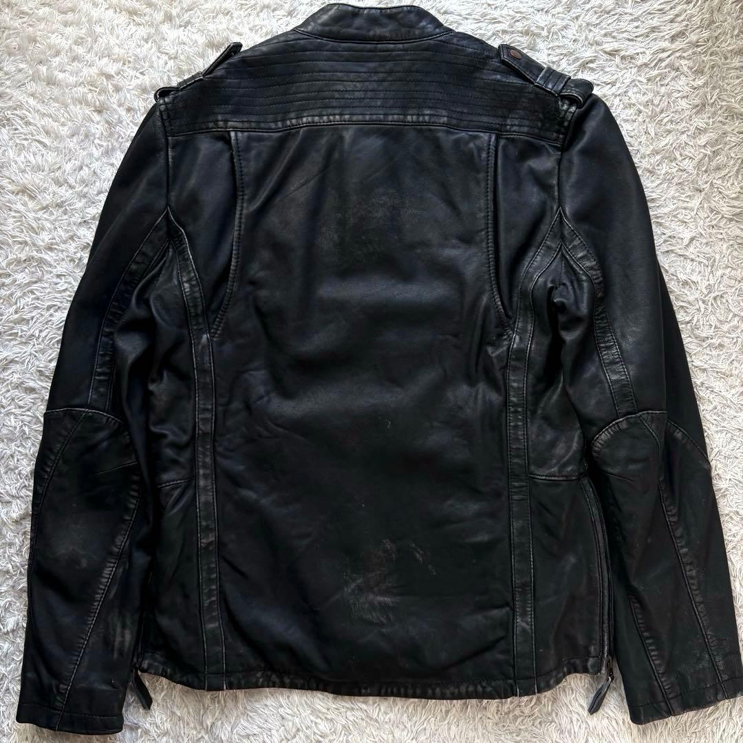 ★羊革 XLサイズ★ UNION JAP ライダースジャケット ダメージ加工 黒