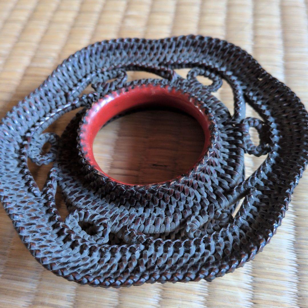 天目台　竹編　朱塗