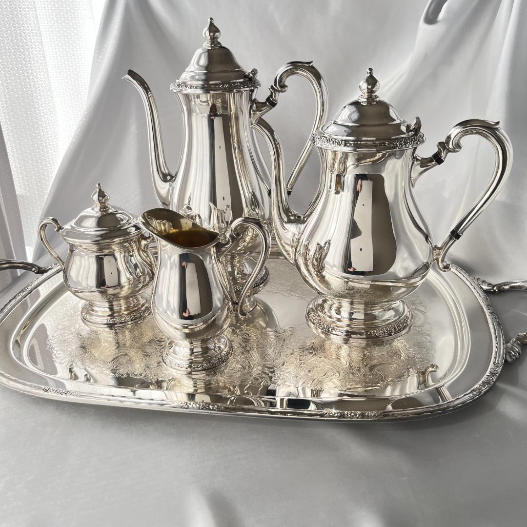 【CAMILLE】ティーサービス 5点 トレー ティーポット 薔薇のレリーフ