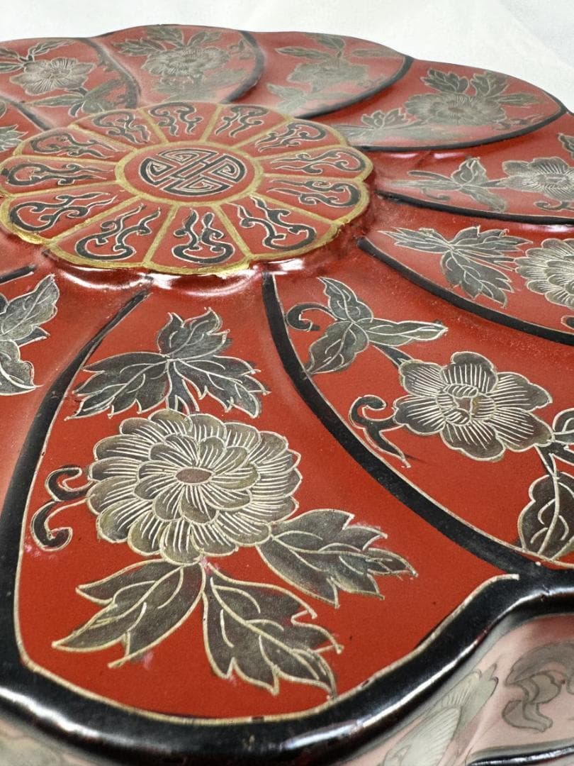 時代物 木製 唐花唐草福壽七宝塗菓子器 唐物喰籠 彩絵 沈金 描金WWWT034