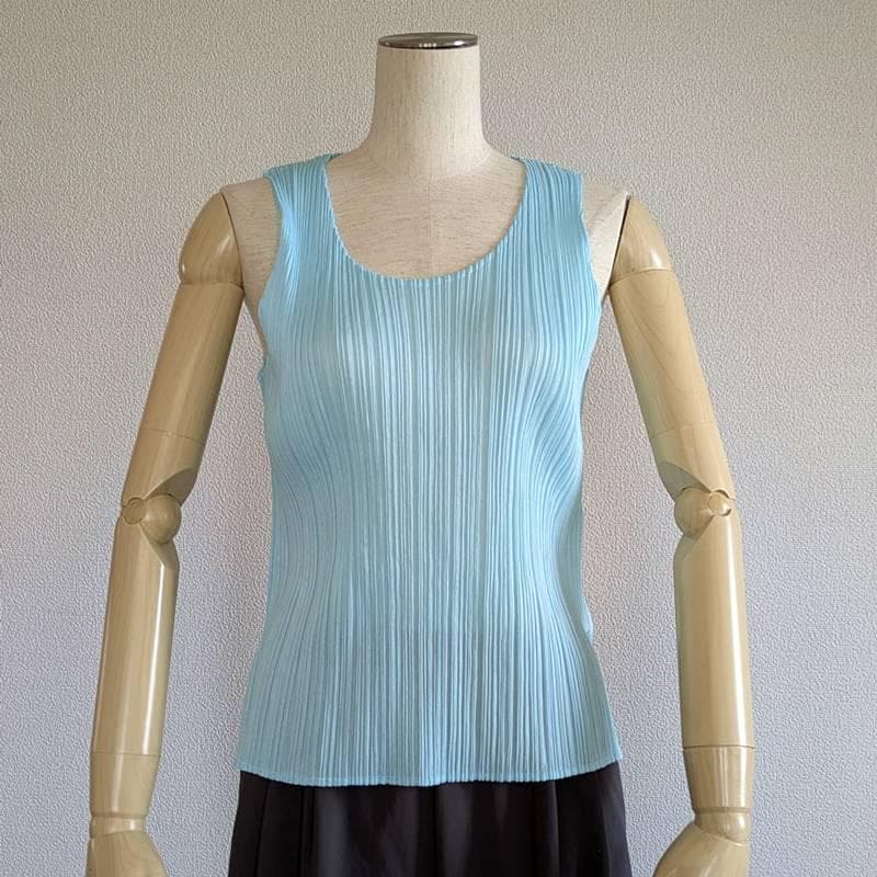 イッセイミヤケ◆PLEATS PLEASE◆空色◆タンクトップ ♯4(7222)