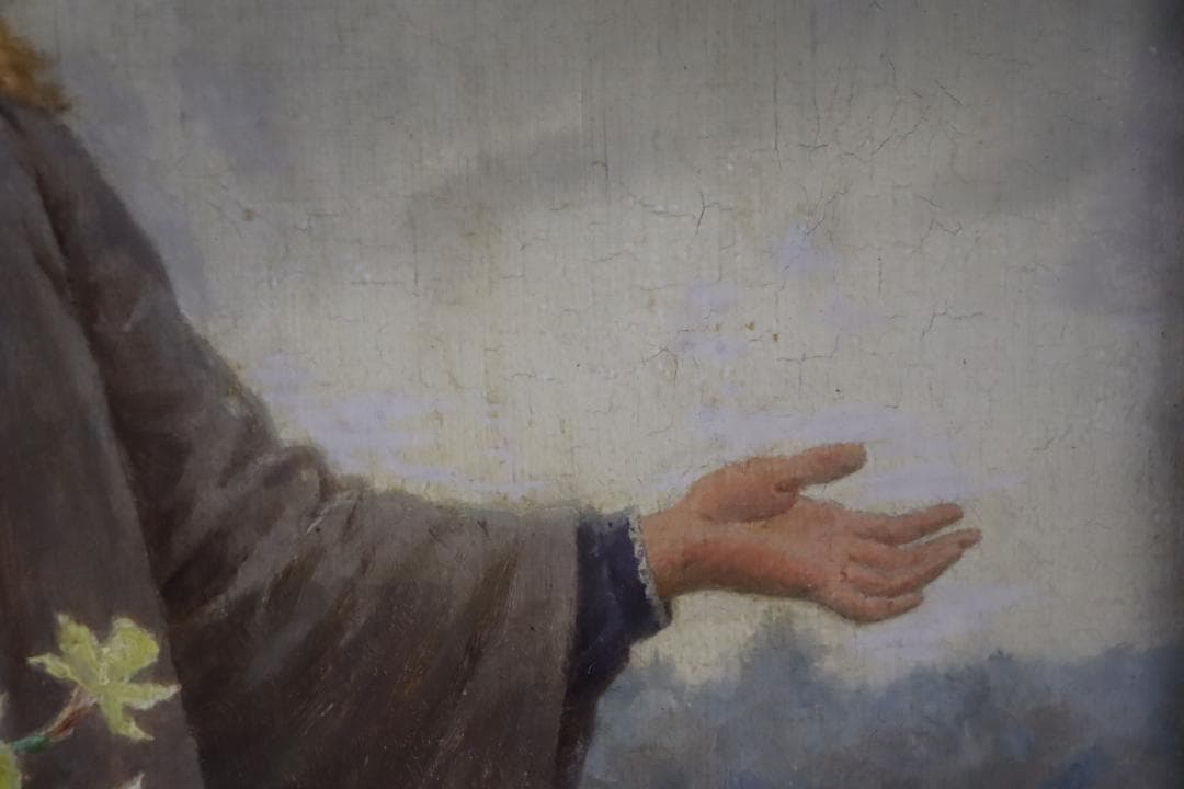 真作保証 西洋美術 ヨーロッパ絵画 「少女と女性」油彩20号 18～19世紀古画