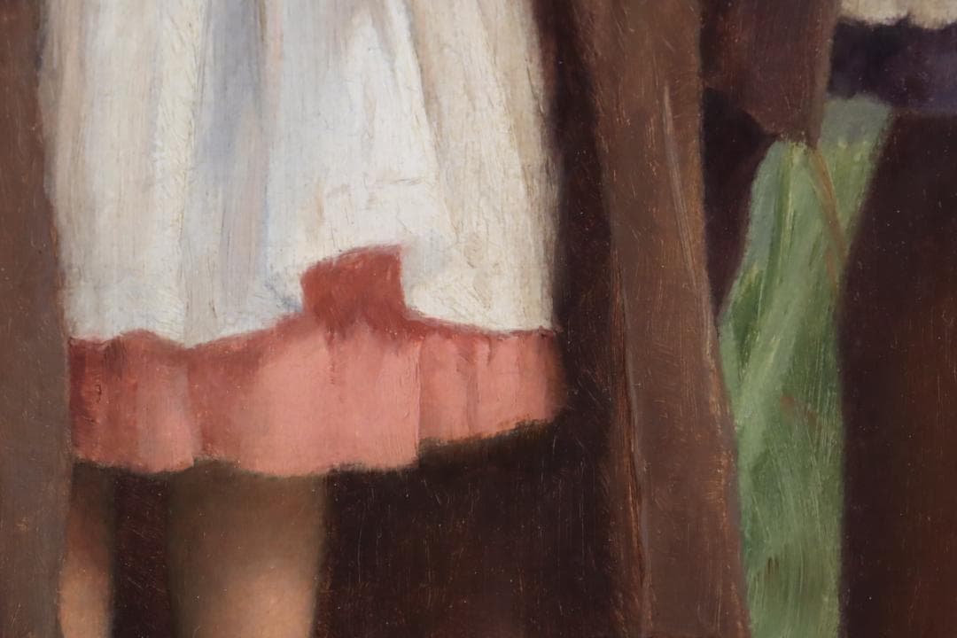 真作保証 西洋美術 ヨーロッパ絵画 「少女と女性」油彩20号 18～19世紀古画