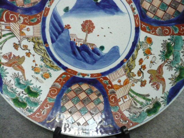 伊万里 花鳥風景図 色絵 大皿 [B31376]