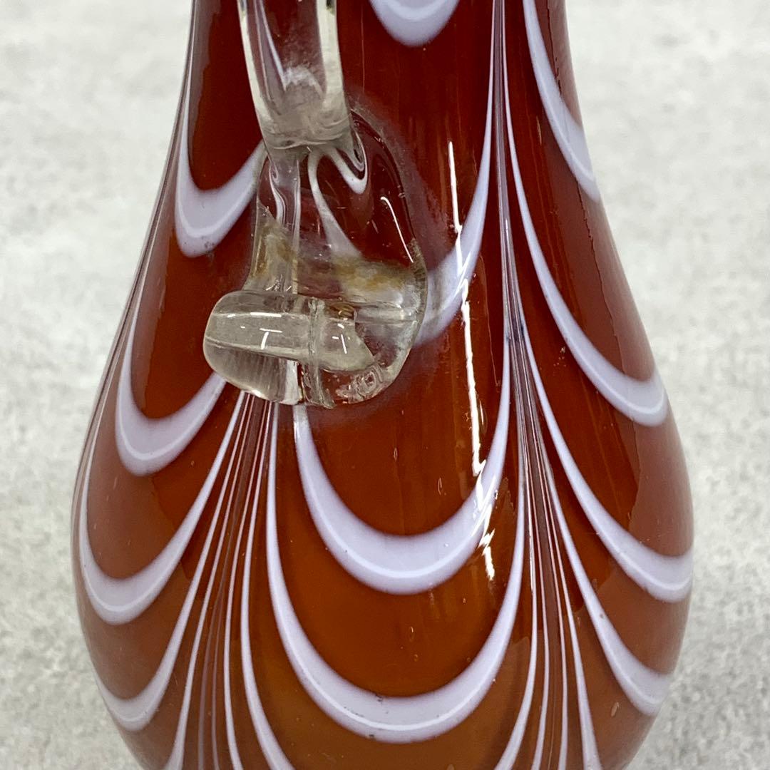 花瓶 高さ19.3 cm 赤茶 硝子 花生 アンティーク 吹きガラス