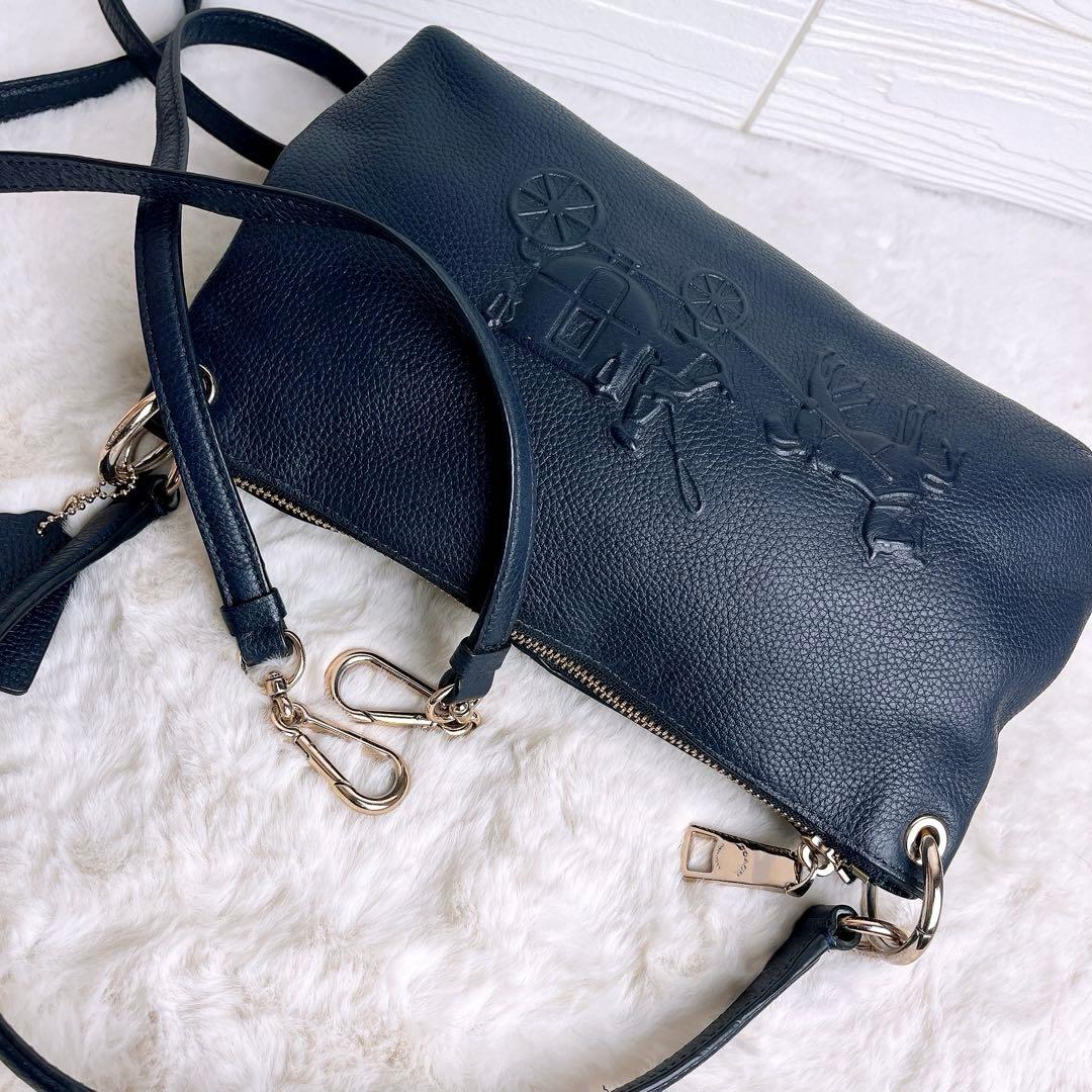 極美品☆COACHコーチ 2wayショルダーカメラバッグ ネイビー シボ革