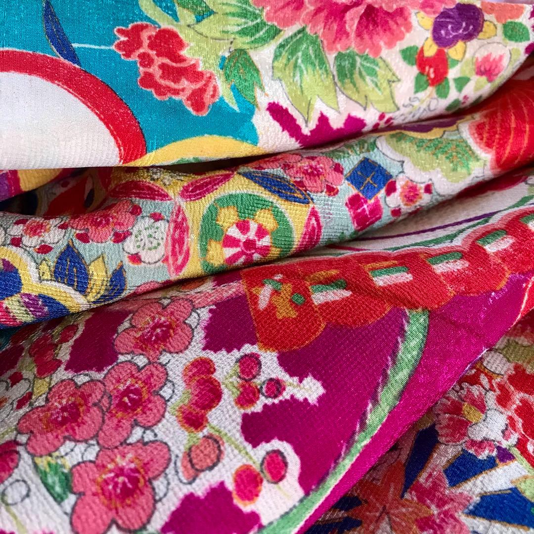 正絹 アンティーク着物 女の子 七五三 ◇檜扇 花車 古典柄