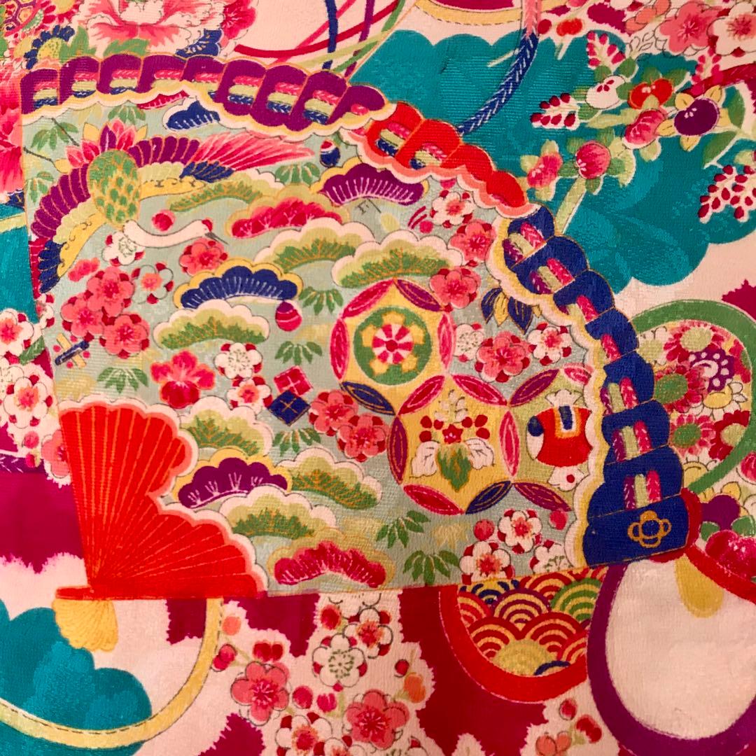 正絹 アンティーク着物 女の子 七五三 ◇檜扇 花車 古典柄