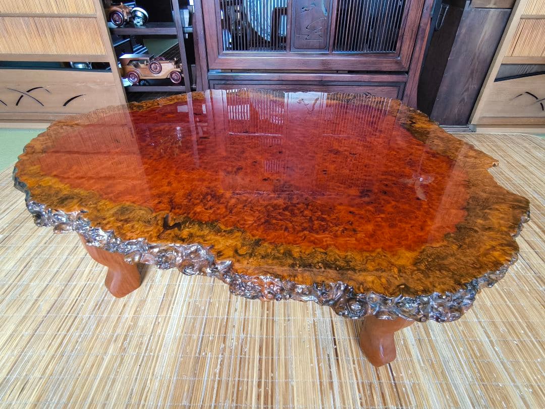 希少　花梨無垢材　一枚板　高級テーブル　美品　昭和レトロ　アンティーク