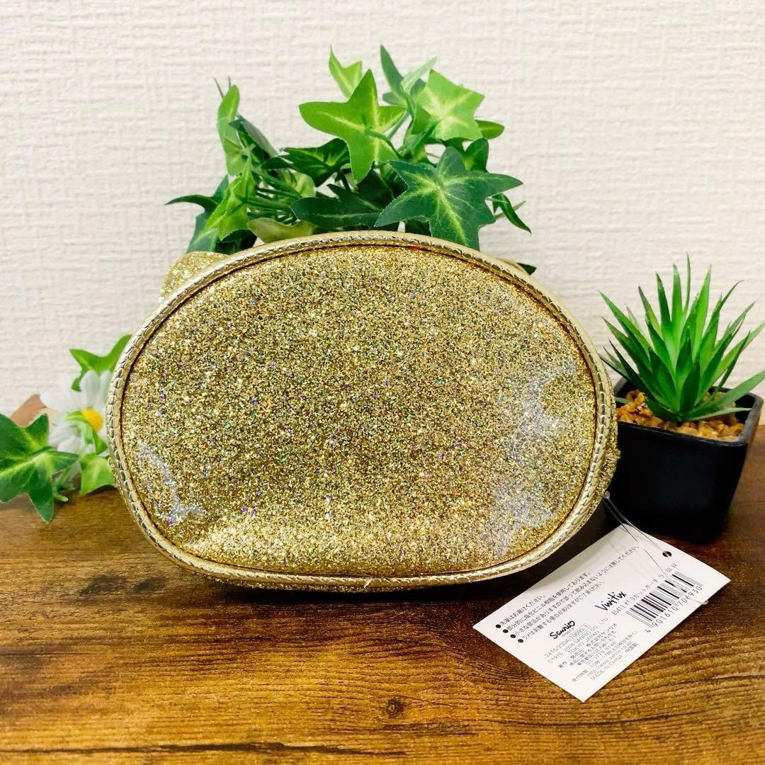 【新品未使用】ハローキティ　キラキラ　ゴールドポーチ☆Vivitix☆ タグ付き