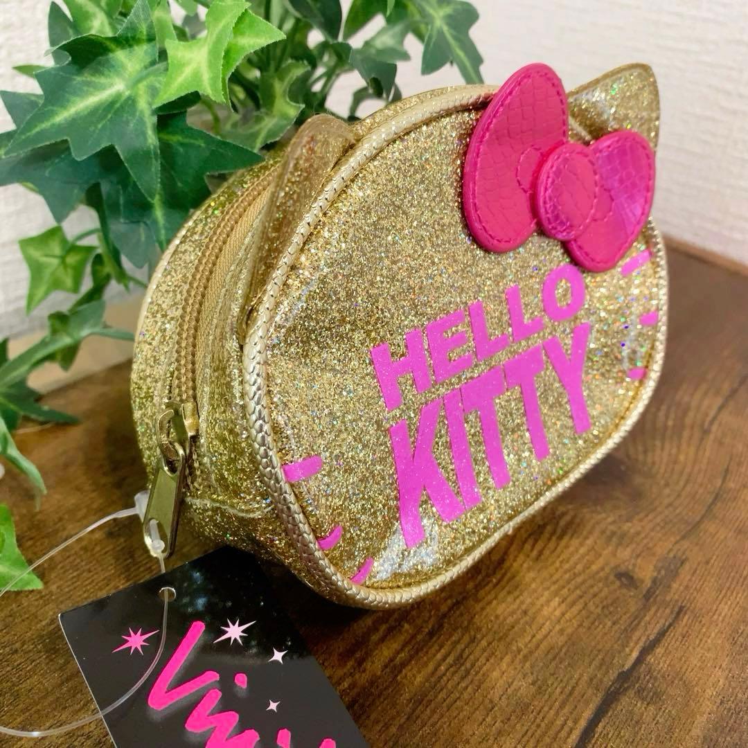 【新品未使用】ハローキティ　キラキラ　ゴールドポーチ☆Vivitix☆ タグ付き