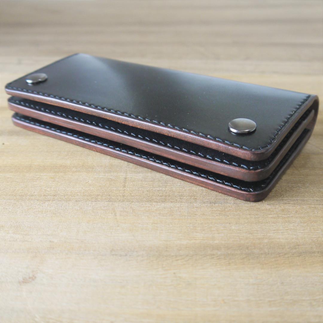 ヌメ革　栃木レザー　サドルレザー　赤タグ付き　トラッカーウォレット　黒