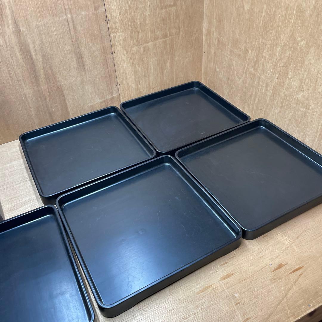 漆器　塗り盆　四角　5枚セット 木箱付き