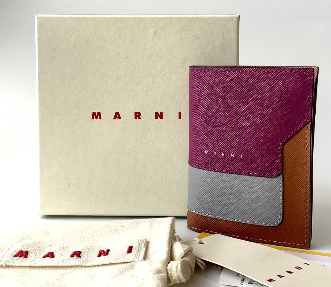 新品★マルニ★MARNlサフィアーノバイフォールドウォレット２つ折り財布★茶系