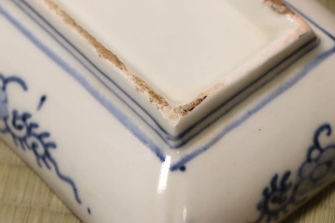 【CM51】古伊万里 色絵 長方刺身皿 角皿 五客 桐鳳凰 松竹梅 扇面 花唐草