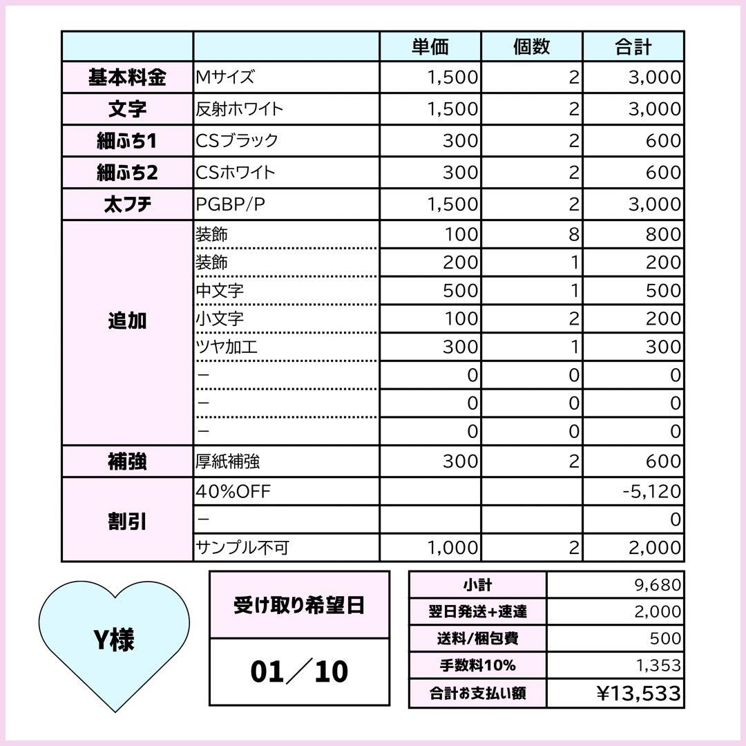 Yページ♡01/10ネームボード うちわ文字 連結文字パネル オーダー
