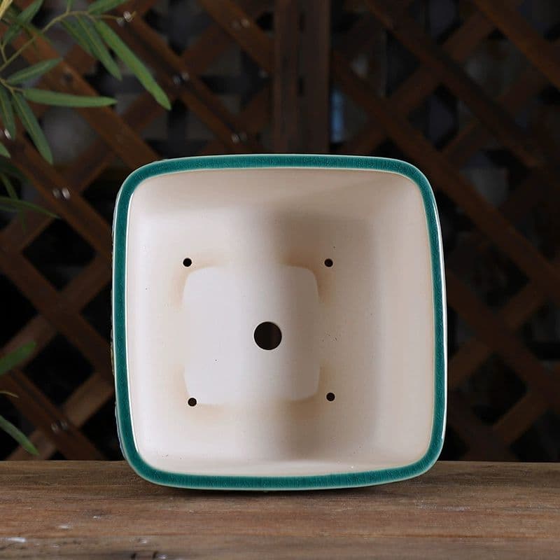 レリーフ竜丸角四方鉢 多肉菖蒲盆栽 植木鉢 小品盆栽鉢 大品盆栽鉢