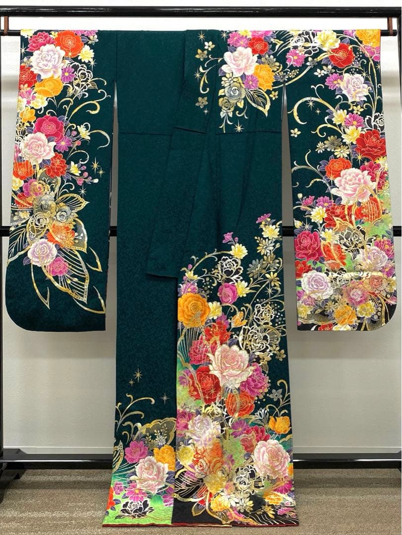 振袖 豪華 銀通し 刺繍 金彩 紋意匠 薔薇 身丈169cm パールトーン加工済