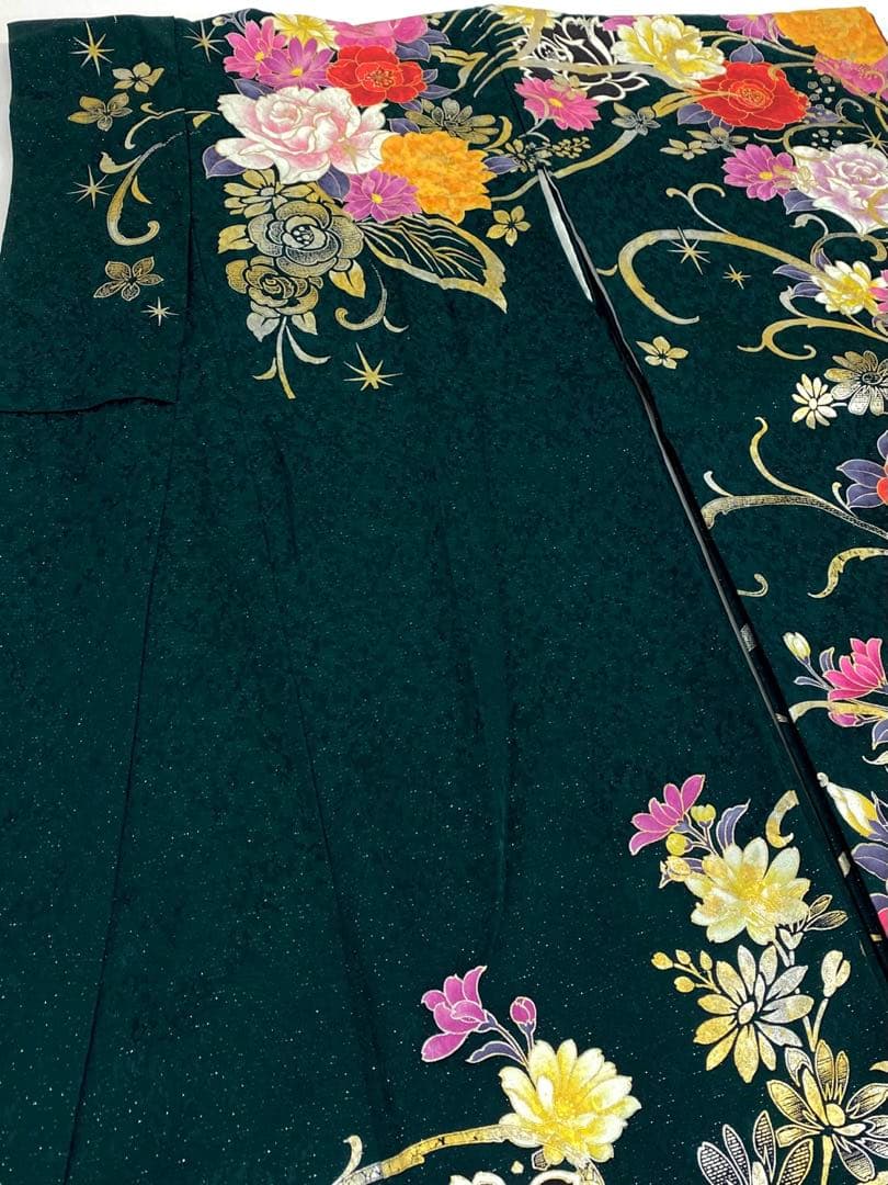 振袖 豪華 銀通し 刺繍 金彩 紋意匠 薔薇 身丈169cm パールトーン加工済