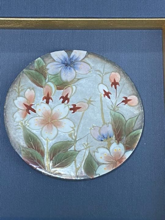 陶葊 土渕善丕氏 三代目 清水焼 花絵陶板 額装