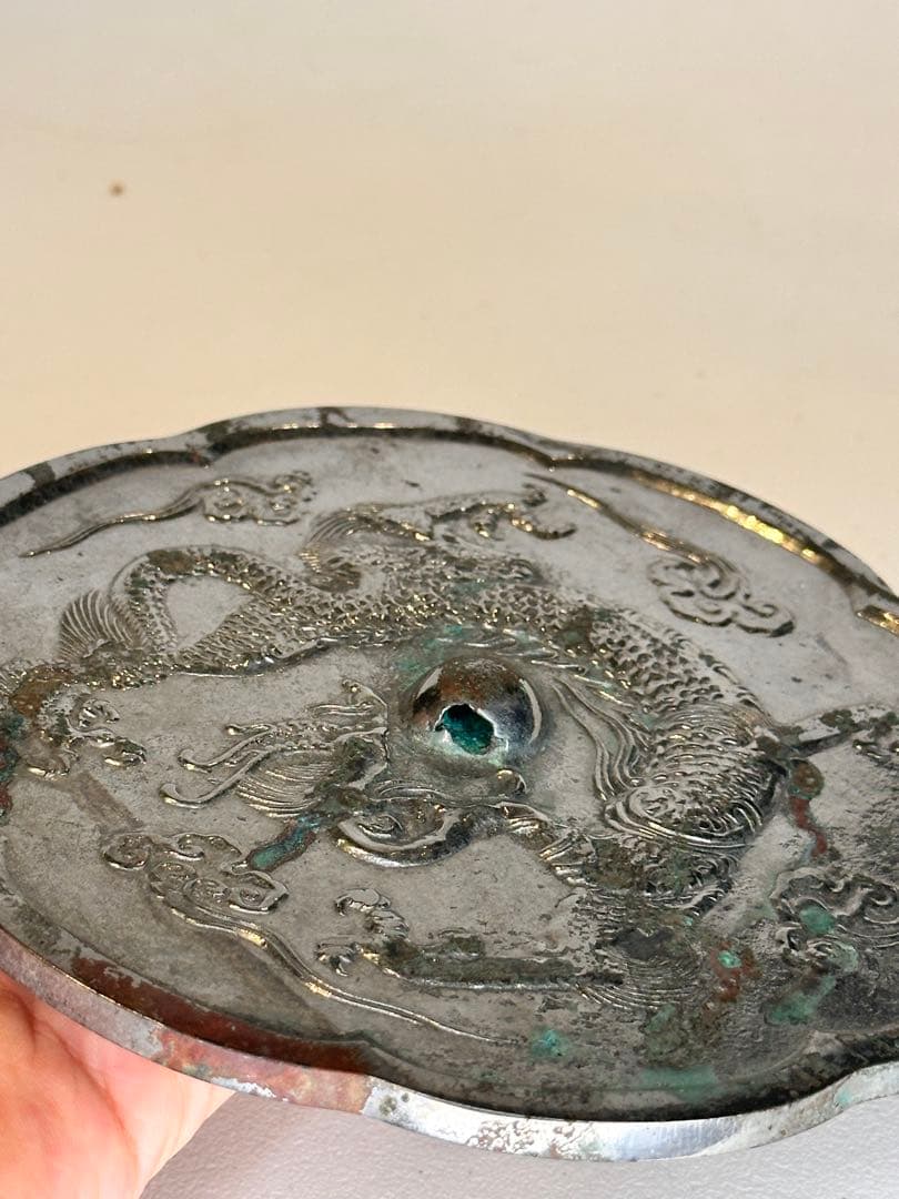 龍文・祥雲文 銅鏡 銅緑あり 時代物 中国古董品 コレクション