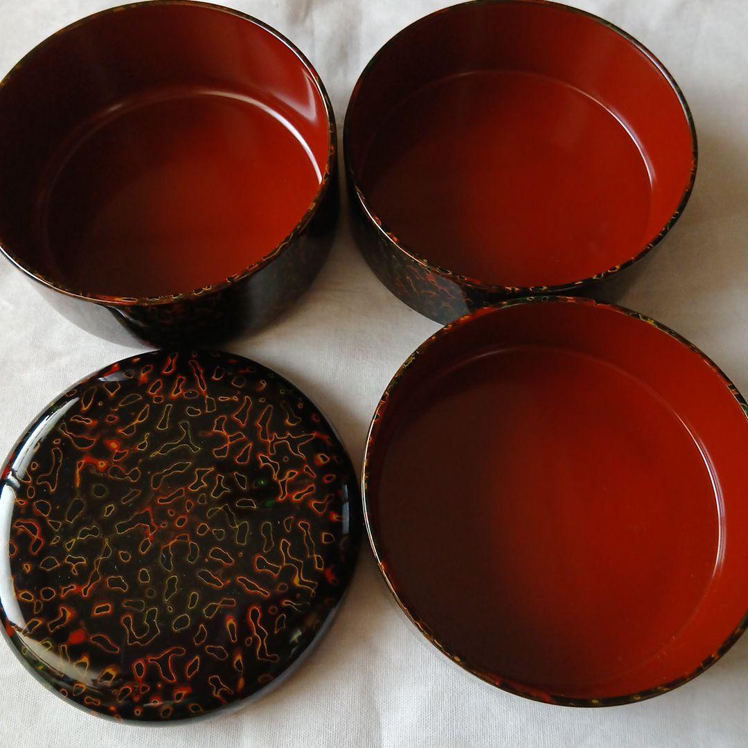 津軽塗 赤と黒の模様入り弁当重箱セット バラ売りも可