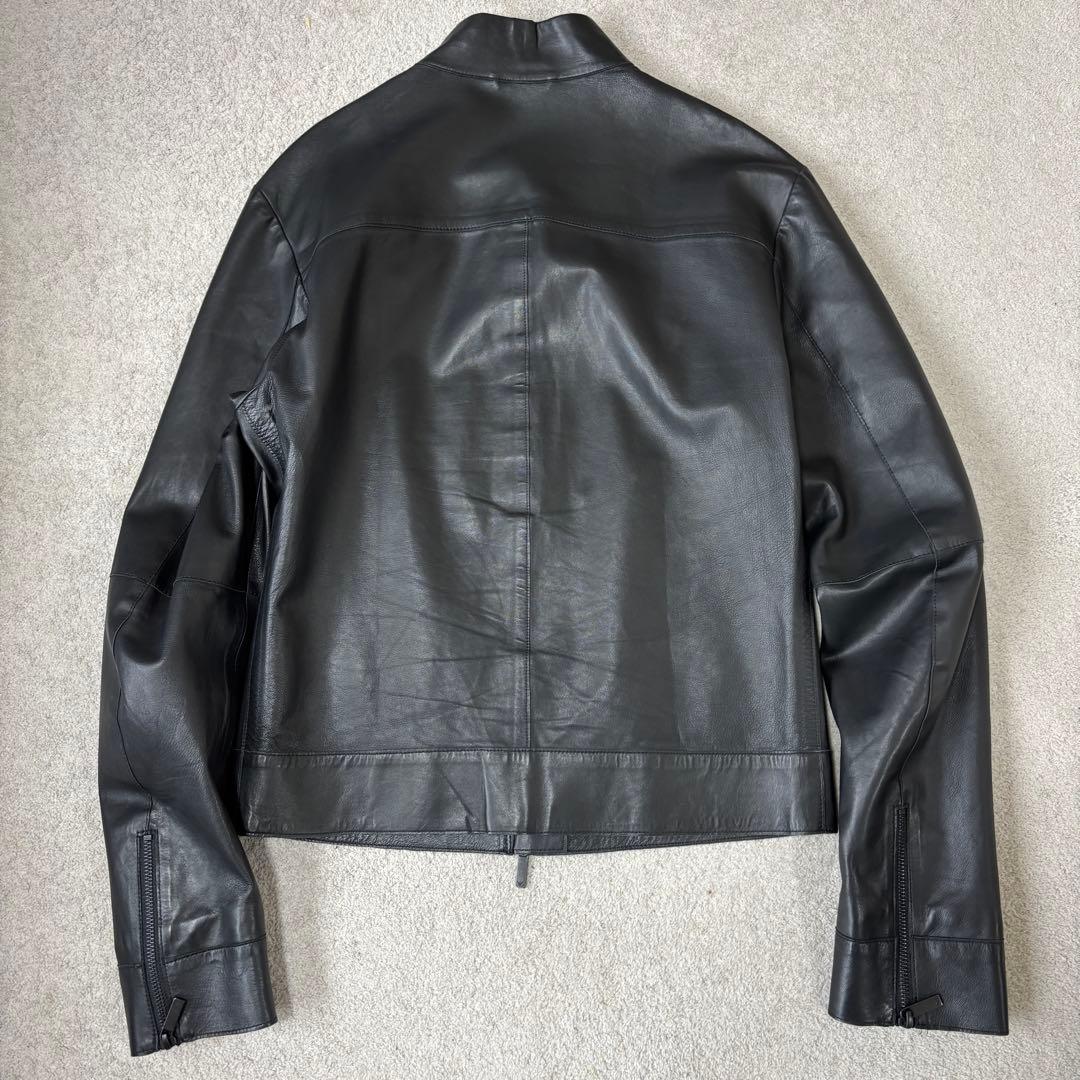美品 エンポリオアルマーニ 黒タグ ラムレザージャケット ライダース シングル