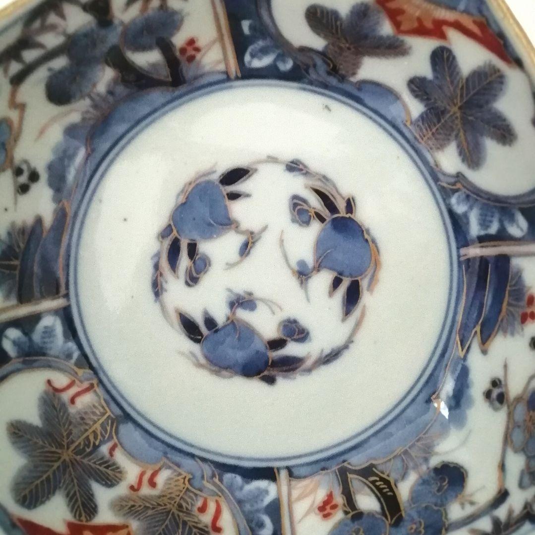 古伊万里　角福　色絵　若松　松竹梅に桃図　八角　なます皿　２客