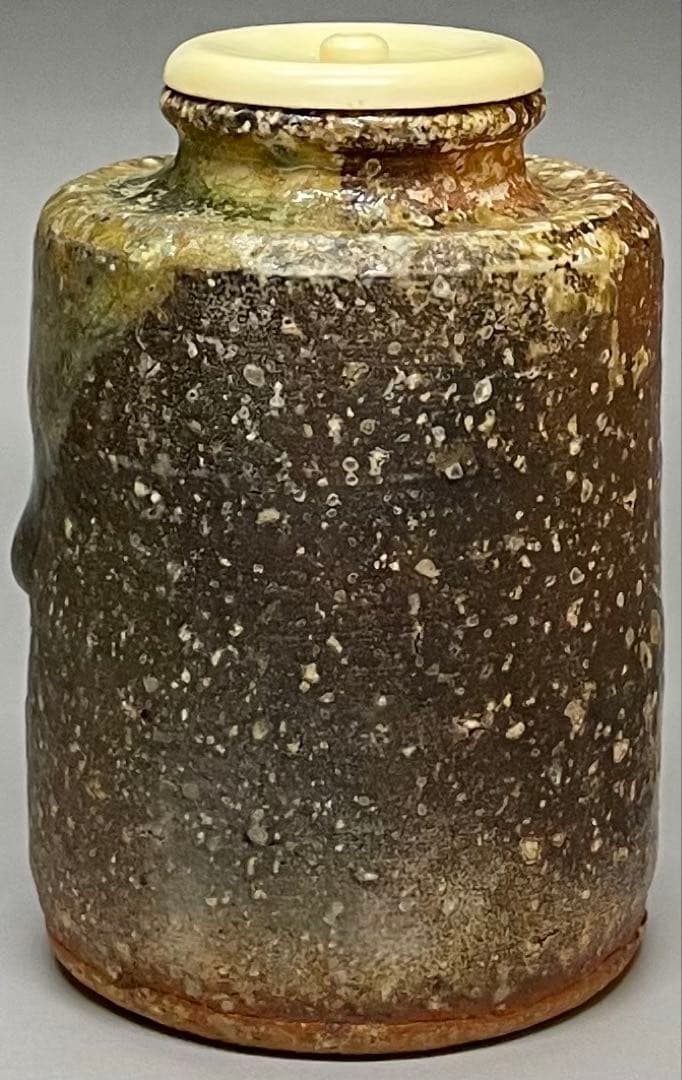 西尾陶山　信楽茶入　仕覆　朝倉間道　四方桟共箱　w443