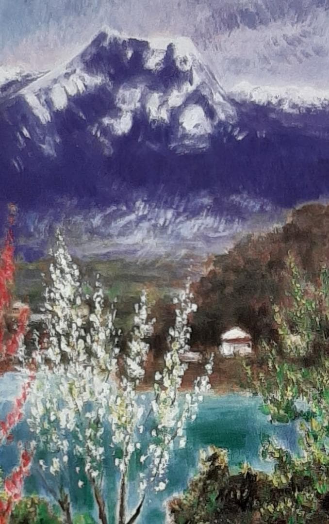 垣内カツアキ、「野尻湖と妙高」、希少画集の額装画、四季、風景