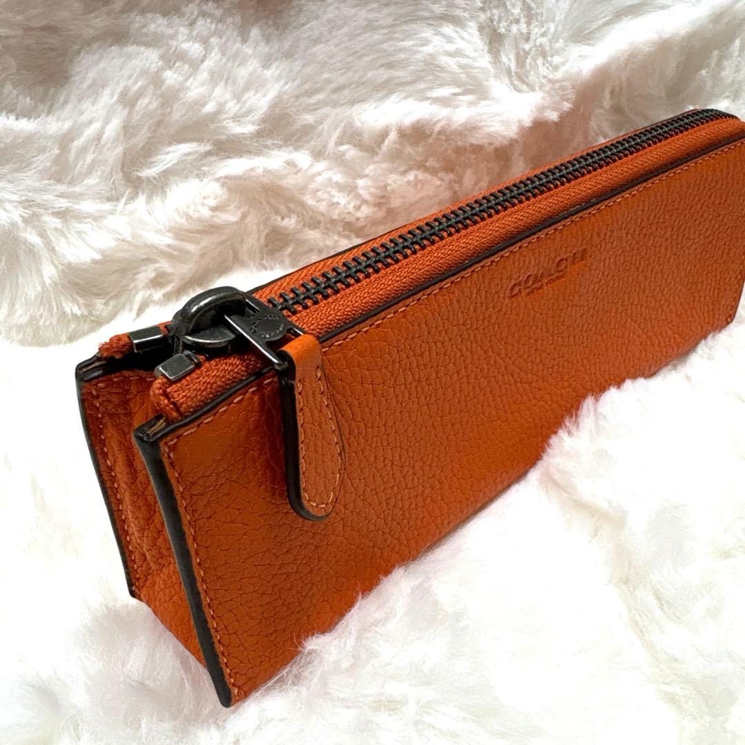 極美品 COACH コーチ ロゴ刻印 オールレザー 本革 ペンケース