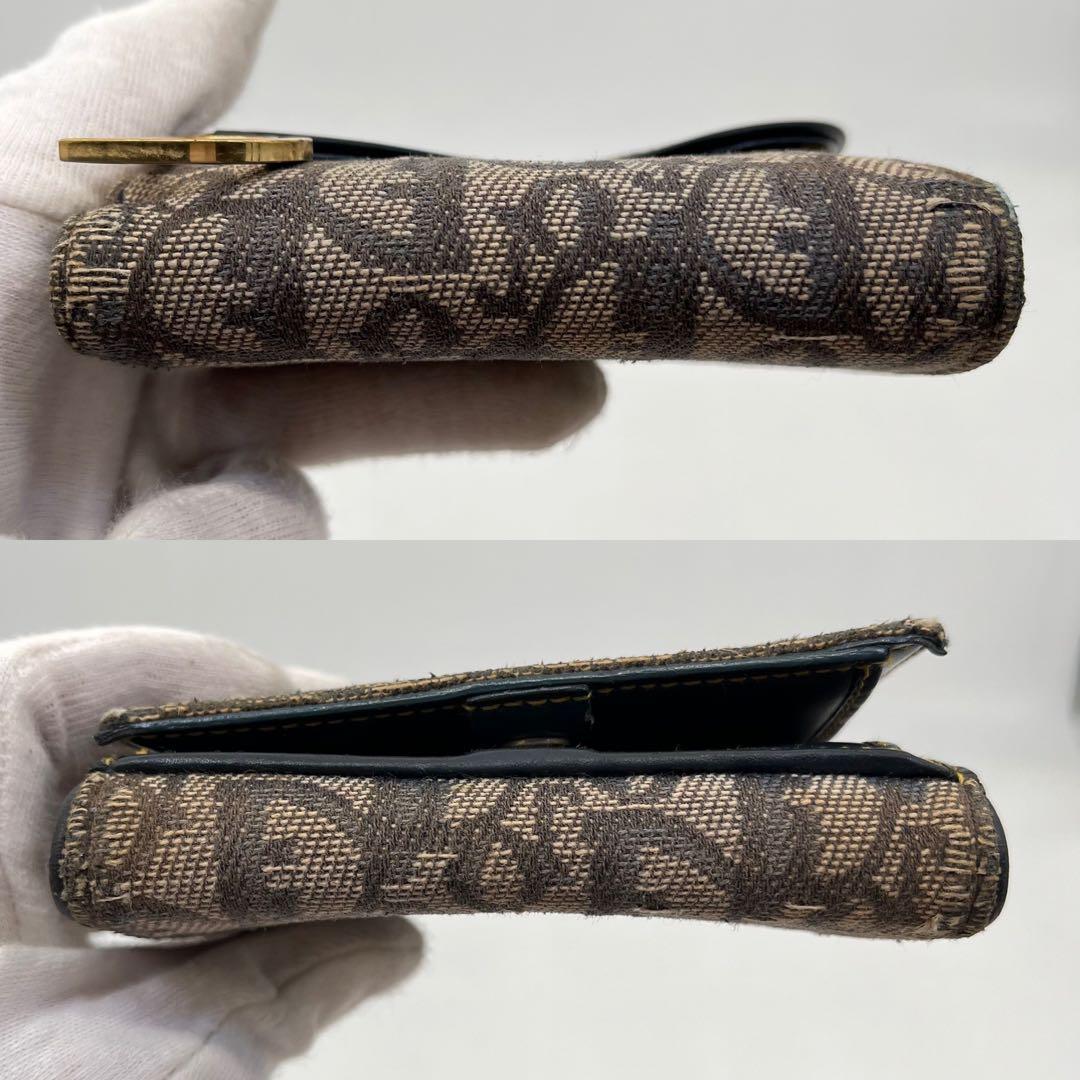 クリスチャンディオール 二つ折り財布 トロッター柄 サドル D金具 キャンバス